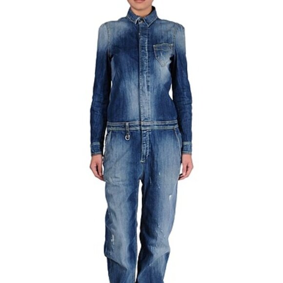 Armani Rhianna Blue Denim Jean Casual Jumpsuit Overall - Picture 2 of 3